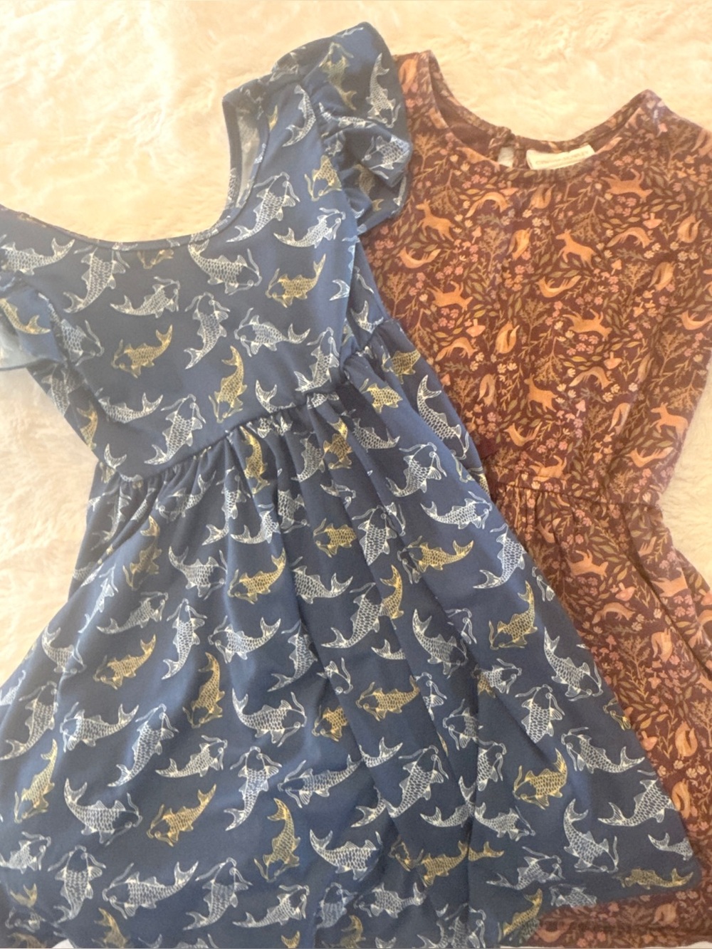 Whimsical Girls Summer Flowy Dress Lot of 2 - coy fish / deer fox  forest G